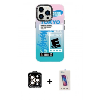 MARSİLYAN™- iPhone 14 Pro Max Kılıf Siluet Çizgi Koleksiyonu - Siyah Joko 5D Cam + PVD Metal Kamera Lens - TU