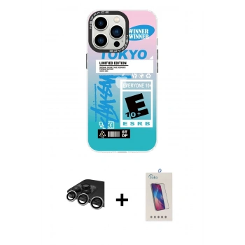MARSİLYAN™- iPhone 14 Pro Max Kılıf Siluet Çizgi Koleksiyonu - Siyah Joko 5D Cam + Raze Metal Kamera Lens - GS