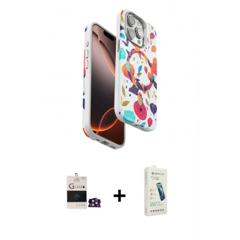 MARSİLYAN™- iPhone 14 Pro Max Kılıf Siluet Doku - Şeffaf Pasifik Cam Ekran Koruyucu + Bilvis Titan Kamera Lens - GD