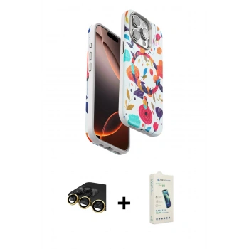 MARSİLYAN™- iPhone 14 Pro Max Kılıf Siluet Doku - Şeffaf Pasifik Cam Ekran Koruyucu + Raze Metal Kamera Lens - GD
