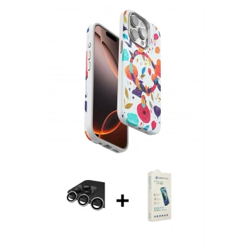 MARSİLYAN™- iPhone 14 Pro Max Kılıf Siluet Doku - Şeffaf Pasifik Cam Ekran Koruyucu + Raze Metal Kamera Lens - GS