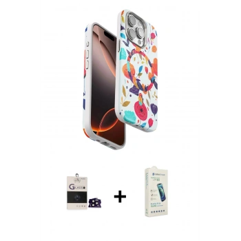 MARSİLYAN™- iPhone 14 Pro Max Kılıf Siluet Doku - Şeffaf Pasifik Cam Ekran Koruyucu + Bilvis Titan Kamera Lens - SH