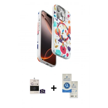 MARSİLYAN™- iPhone 14 Pro Max Kılıf Siluet Doku - Şeffaf Royal Nano Ekran Koruyucu + Bilvis Titan Kamera Lens - GS