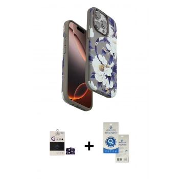 MARSİLYAN™- iPhone 14 Pro Max Kılıf Siluet Doku - Şeffaf Royal Nano Ekran Koruyucu + Bilvis Titan Kamera Lens - DNMR