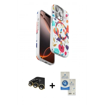 MARSİLYAN™- iPhone 14 Pro Max Kılıf Siluet Doku - Şeffaf Royal Nano Ekran Koruyucu + Raze Metal Kamera Lens - GD