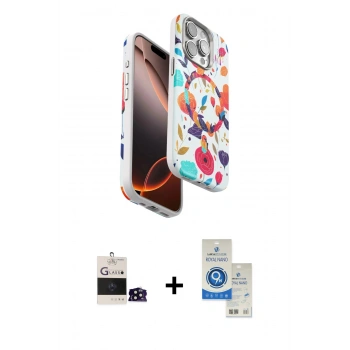 MARSİLYAN™- iPhone 14 Pro Max Kılıf Siluet Doku - Şeffaf Royal Nano Ekran Koruyucu + Bilvis Titan Kamera Lens - SH