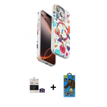MARSİLYAN™- iPhone 14 Pro Max Kılıf Siluet Doku - Siyah 18D Cam Ekran Koruyucu + Bilvis Titan Kamera Lens - GS