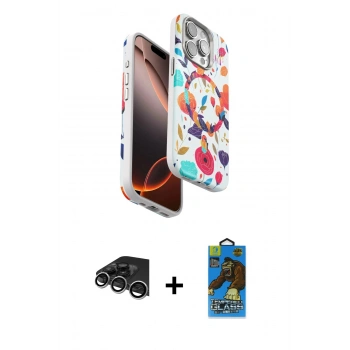 MARSİLYAN™- iPhone 14 Pro Max Kılıf Siluet Doku - Siyah 18D Cam Ekran Koruyucu + Raze Metal Kamera Lens - GS