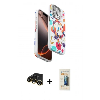MARSİLYAN™- iPhone 14 Pro Max Kılıf Siluet Doku - Siyah 6D Mat Seramik Hayalet Nano Ekran Koruyucu + Raze Metal Kamera Lens - GD