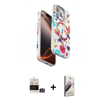 MARSİLYAN™- iPhone 14 Pro Max Kılıf Siluet Doku - Siyah Bilvis 3D Mat Cam Ekran Koruyucu + Bilvis Titan Kamera Lens - GS
