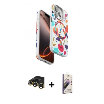 MARSİLYAN™- iPhone 14 Pro Max Kılıf Siluet Doku - Siyah Bilvis 3D Mat Cam Ekran Koruyucu + Raze Metal Kamera Lens - GD