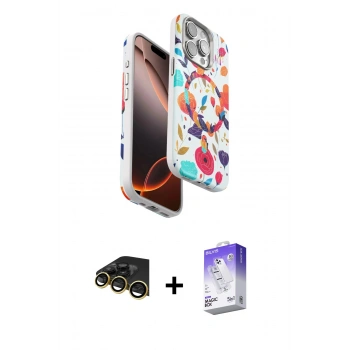MARSİLYAN™- iPhone 14 Pro Max Kılıf Siluet Doku - Siyah Bilvis 5in1 3D Magic Cam Ekran Koruyucu + Raze Metal Kamera Lens - GD