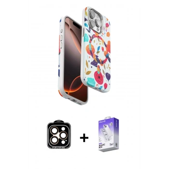 MARSİLYAN™- iPhone 14 Pro Max Kılıf Siluet Doku - Siyah Bilvis 5in1 3D Magic Cam Ekran Koruyucu + PVD Metal Kamera Lens - TU