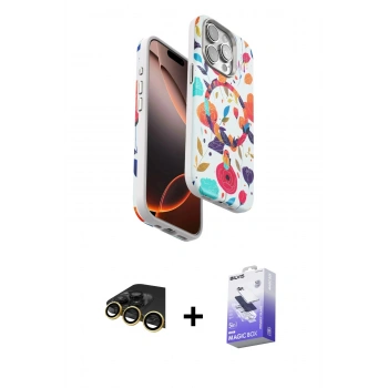 MARSİLYAN™- iPhone 14 Pro Max Kılıf Siluet Doku - Siyah Bilvis 5in1 5D Magic Hayalet Cam Ekran Koruyucu + Raze Metal Kamera Lens - GD