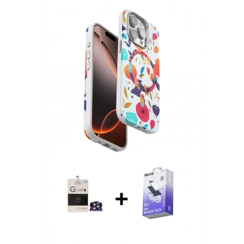 MARSİLYAN™- iPhone 14 Pro Max Kılıf Siluet Doku - Siyah Bilvis 5in1 5D Magic Hayalet Cam Ekran Koruyucu + Bilvis Titan Kamera Lens - GS