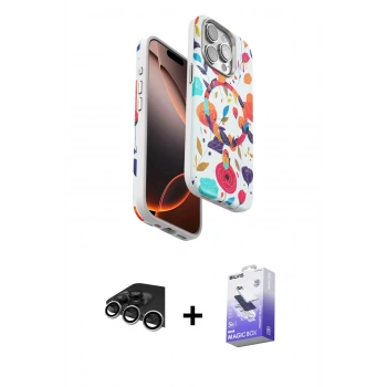 MARSİLYAN™- iPhone 14 Pro Max Kılıf Siluet Doku - Siyah Bilvis 5in1 5D Magic Hayalet Cam Ekran Koruyucu + Raze Metal Kamera Lens - GS