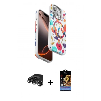MARSİLYAN™- iPhone 14 Pro Max Kılıf Siluet Doku - Siyah Buffer Hayalet Cam Ekran Koruyucu + Raze Metal Kamera Lens - GS