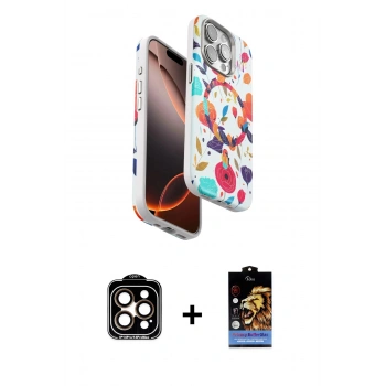 MARSİLYAN™- iPhone 14 Pro Max Kılıf Siluet Doku - Siyah Buffer Hayalet Cam Ekran Koruyucu + PVD Metal Kamera Lens - TU