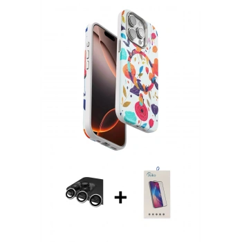 MARSİLYAN™- iPhone 14 Pro Max Kılıf Siluet Doku - Siyah Joko 5D Cam + Raze Metal Kamera Lens - GS