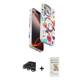 MARSİLYAN™- iPhone 14 Pro Max Kılıf Siluet Doku - Siyah Mat Seramik Nano Ekran Koruyucu + Raze Metal Kamera Lens - GS