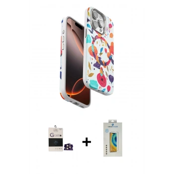 MARSİLYAN™- iPhone 14 Pro Max Kılıf Siluet Doku - Siyah Polymer Nano Ekran Koruyucu + Bilvis Titan Kamera Lens - GD