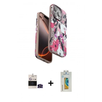 MARSİLYAN™- iPhone 14 Pro Max Kılıf Siluet Doku - Siyah Polymer Nano Ekran Koruyucu + Bilvis Titan Kamera Lens - DNMR