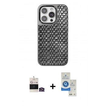 MARSİLYAN™- iPhone 14 Pro Max Kılıf Siluet Form Serisi - Şeffaf Royal Nano Ekran Koruyucu + Bilvis Titan Kamera Lens - GD