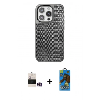 MARSİLYAN™- iPhone 14 Pro Max Kılıf Siluet Form Serisi - Siyah 18D Cam Ekran Koruyucu + Bilvis Titan Kamera Lens - GD