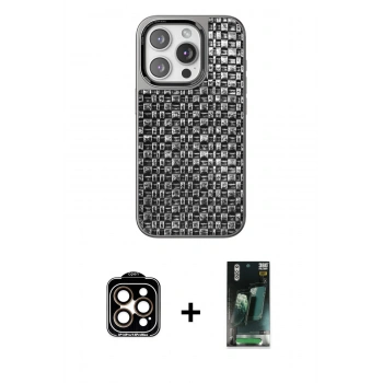 MARSİLYAN™- iPhone 14 Pro Max Kılıf Siluet Form Serisi - Siyah 360 Mat Full Body Arka Koruyucu + PVD Metal Kamera Lens - TU