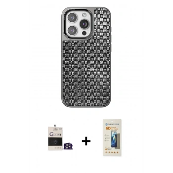 MARSİLYAN™- iPhone 14 Pro Max Kılıf Siluet Form Serisi - Siyah 6D Mat Seramik Hayalet Nano Ekran Koruyucu + Bilvis Titan Kamera Lens - GS