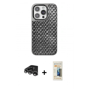 MARSİLYAN™- iPhone 14 Pro Max Kılıf Siluet Form Serisi - Siyah 6D Mat Seramik Hayalet Nano Ekran Koruyucu + Raze Metal Kamera Lens - GS
