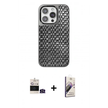 MARSİLYAN™- iPhone 14 Pro Max Kılıf Siluet Form Serisi - Siyah Bilvis 3D Mat Cam Ekran Koruyucu + Bilvis Titan Kamera Lens - DNMR