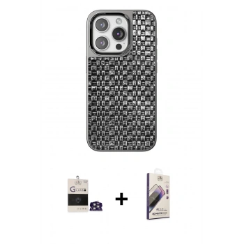 MARSİLYAN™- iPhone 14 Pro Max Kılıf Siluet Form Serisi - Siyah Bilvis 3D Mat Cam Ekran Koruyucu + Bilvis Titan Kamera Lens - GS