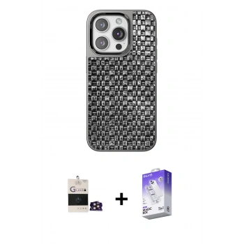 MARSİLYAN™- iPhone 14 Pro Max Kılıf Siluet Form Serisi - Siyah Bilvis 5in1 3D Magic Cam Ekran Koruyucu + Bilvis Titan Kamera Lens - GD