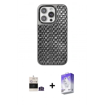 MARSİLYAN™- iPhone 14 Pro Max Kılıf Siluet Form Serisi - Siyah Bilvis 5in1 3D Magic Cam Ekran Koruyucu + Bilvis Titan Kamera Lens - GS