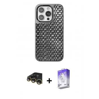 MARSİLYAN™- iPhone 14 Pro Max Kılıf Siluet Form Serisi - Siyah Bilvis 5in1 3D Magic Cam Ekran Koruyucu + Raze Metal Kamera Lens - GD