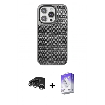 MARSİLYAN™- iPhone 14 Pro Max Kılıf Siluet Form Serisi - Siyah Bilvis 5in1 3D Magic Cam Ekran Koruyucu + Raze Metal Kamera Lens - GS