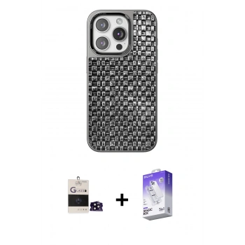 MARSİLYAN™- iPhone 14 Pro Max Kılıf Siluet Form Serisi - Siyah Bilvis 5in1 3D Magic Cam Ekran Koruyucu + Bilvis Titan Kamera Lens - SH