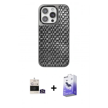 MARSİLYAN™- iPhone 14 Pro Max Kılıf Siluet Form Serisi - Siyah Bilvis 5in1 5D Magic Hayalet Cam Ekran Koruyucu + Bilvis Titan Kamera Lens - GS