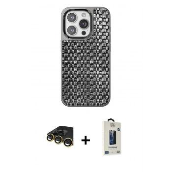 MARSİLYAN™- iPhone 14 Pro Max Kılıf Siluet Form Serisi - Siyah Bilvis Hayalet Cam Ekran Koruyucu + Raze Metal Kamera Lens - GD