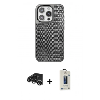 MARSİLYAN™- iPhone 14 Pro Max Kılıf Siluet Form Serisi - Siyah Bilvis Hayalet Cam Ekran Koruyucu + Raze Metal Kamera Lens - GS