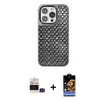 MARSİLYAN™- iPhone 14 Pro Max Kılıf Siluet Form Serisi - Siyah Buffer Hayalet Cam Ekran Koruyucu + Bilvis Titan Kamera Lens - DNMR