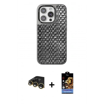 MARSİLYAN™- iPhone 14 Pro Max Kılıf Siluet Form Serisi - Siyah Buffer Hayalet Cam Ekran Koruyucu + Raze Metal Kamera Lens - GD
