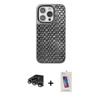 MARSİLYAN™- iPhone 14 Pro Max Kılıf Siluet Form Serisi - Siyah Joko 5D Cam + Raze Metal Kamera Lens - GS