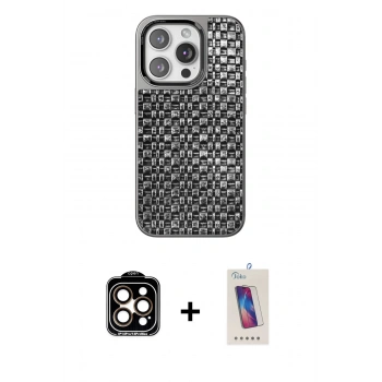 MARSİLYAN™- iPhone 14 Pro Max Kılıf Siluet Form Serisi - Siyah Joko 5D Cam + PVD Metal Kamera Lens - TU
