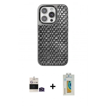 MARSİLYAN™- iPhone 14 Pro Max Kılıf Siluet Form Serisi - Siyah Polymer Nano Ekran Koruyucu + Bilvis Titan Kamera Lens - DNMR