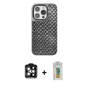 MARSİLYAN™- iPhone 14 Pro Max Kılıf Siluet Form Serisi - Siyah Polymer Nano Ekran Koruyucu + PVD Metal Kamera Lens - TU
