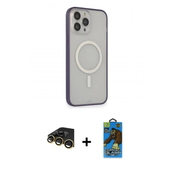 MARSİLYAN™- iPhone 14 Pro Max Kılıf Siluet Işık Koleksiyonu - Siyah 18D Cam Ekran Koruyucu + Raze Metal Kamera Lens - GD