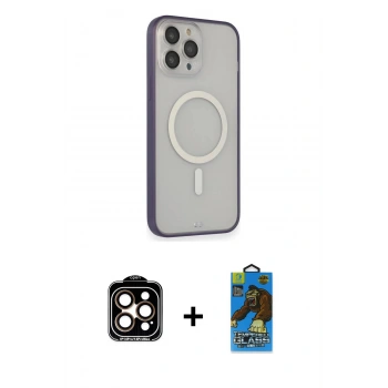 MARSİLYAN™- iPhone 14 Pro Max Kılıf Siluet Işık Koleksiyonu - Siyah 18D Cam Ekran Koruyucu + PVD Metal Kamera Lens - TU