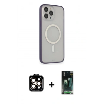 MARSİLYAN™- iPhone 14 Pro Max Kılıf Siluet Işık Koleksiyonu - Siyah 360 Mat Full Body Arka Koruyucu + PVD Metal Kamera Lens - TU